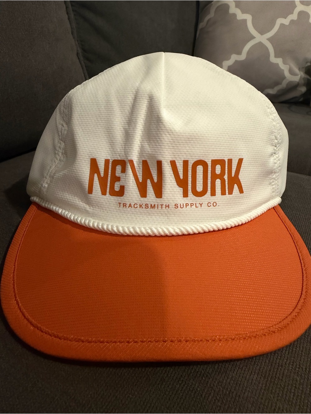Tracksmith New York Two-Tone Cap in White & Orange